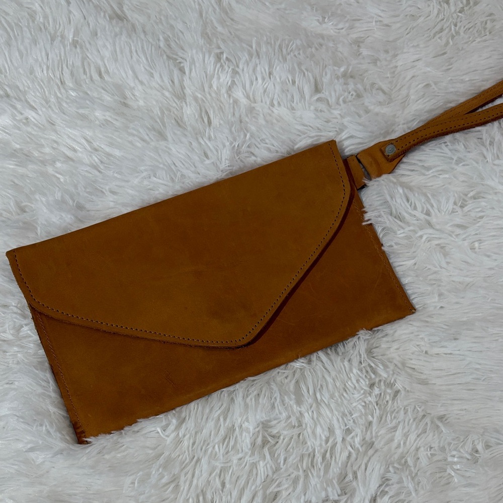 Chic Brown Leather Wristlet Clutch